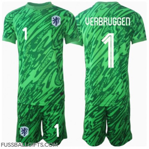 Niederlande Bart Verbruggen #1 Torwart Fußballbekleidung Heimtrikot Kinder EM 2024 Kurzarm (+ kurze hosen)
